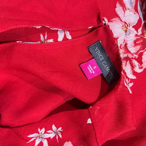 Vince Camuto Red High Neck Floral Blouse sz Small - Picture 3 of 5